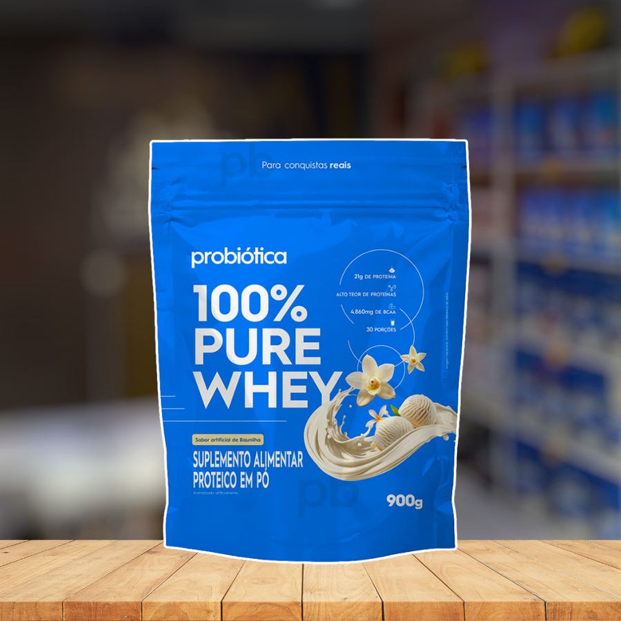 100% PURE WHEY BAUNILHA SACHÊ 900G PROBIÓTICA