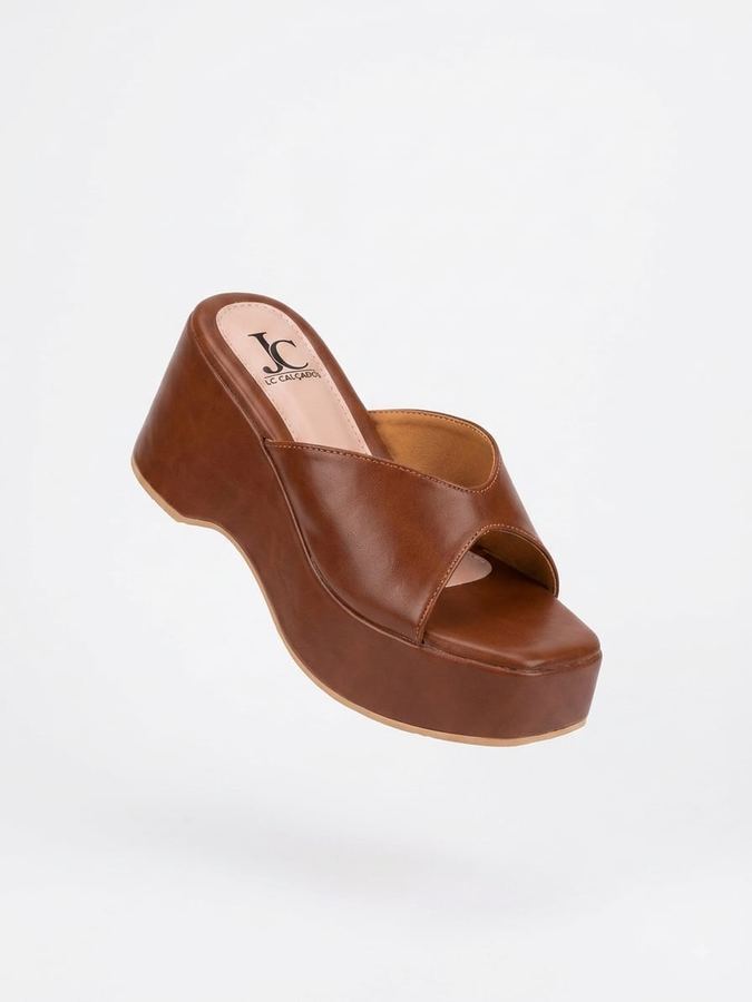 Tamanco Feminino Plataforma Anabela Caramelo